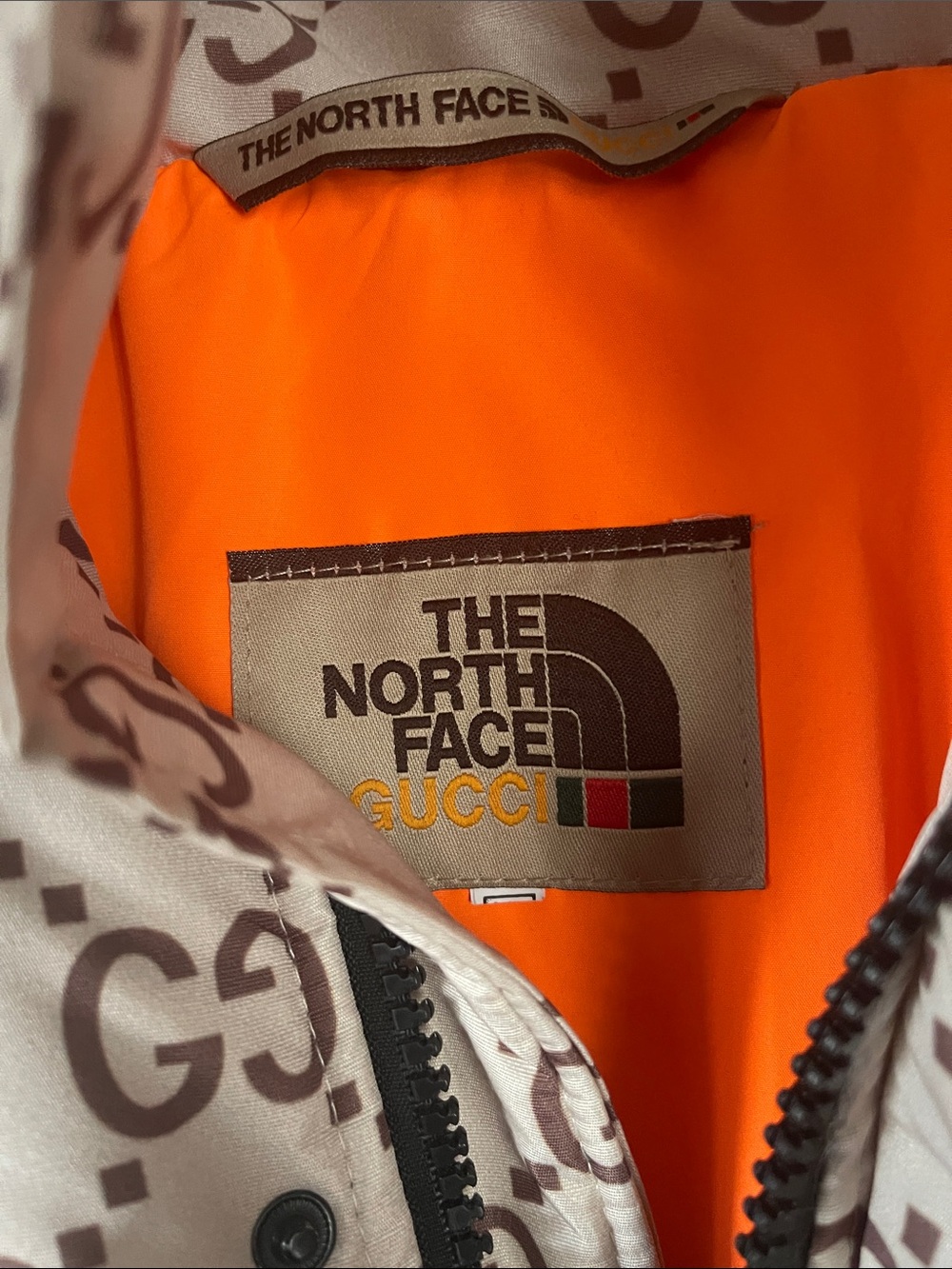 The North Face x Gucci Men's Jacket - Orange and Beige Logo Print